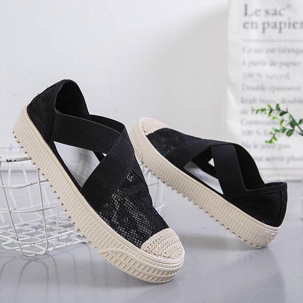 2019 slip-on mesh womens casual shoes women fisher flats ladies canvas shoes lady hollow sandals flat bottom sandal for woman zy440, Black